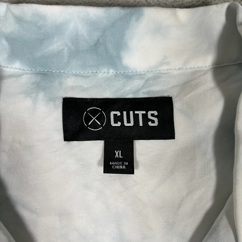 Cuts Clothing Shirt Men XL Blue White Tie Dye Camp Collar Hyperloop Rayon - Picture 5 of 13